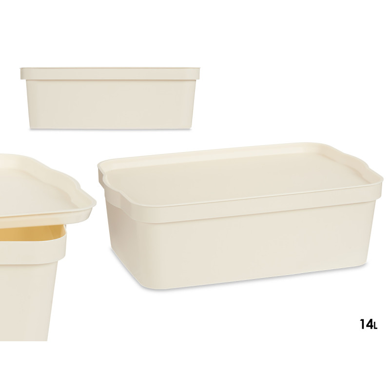 CREAM PLASTIC STORAGE BOX WITH COVER 14L