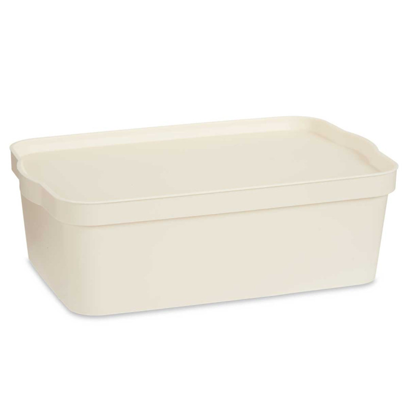 CREAM PLASTIC STORAGE BOX WITH COVER 14L