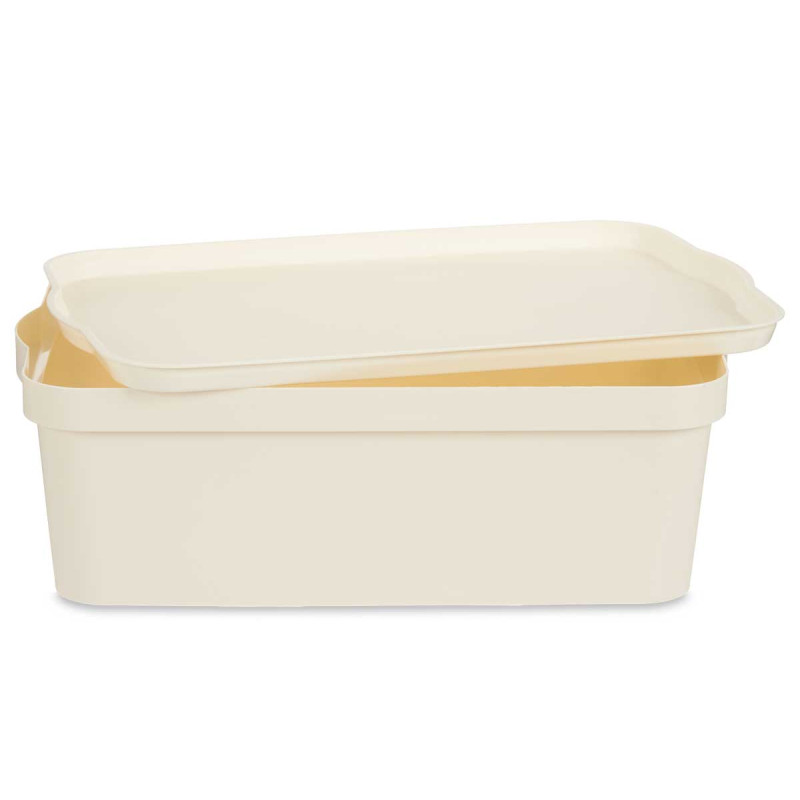CAJA PLASTICO CON TAPA 14L CREMA
