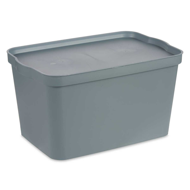 GREY PLASTIC STORAGE BOX WITH COVER 24L