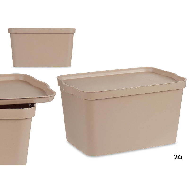 CAJA PLASTICO CON TAPA 24L BEIGE