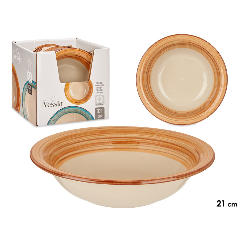 PLATO HONDO GRES CENEFA 3D MARRON 21CM