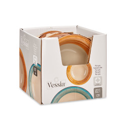 ASSIETTE CREUSE GRES BANDE 3D  MARRON 21CM