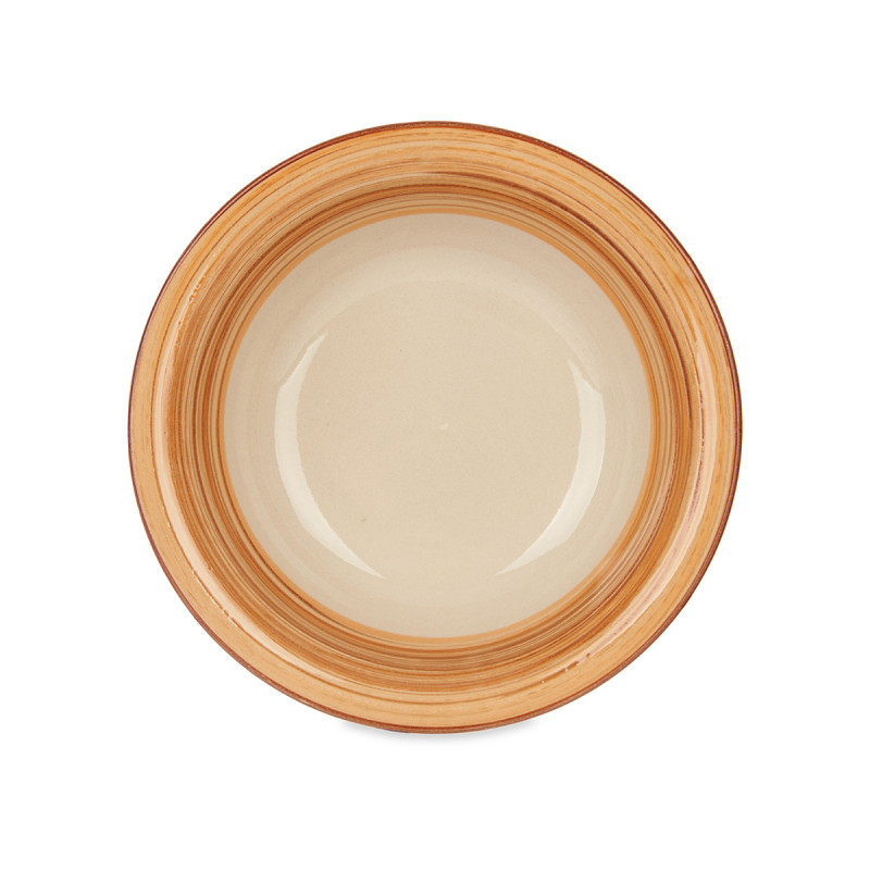 ASSIETTE CREUSE GRES BANDE 3D  MARRON 21CM