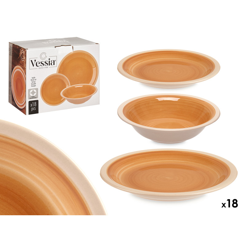 SET 18 PCS STONEWARE DINNERWARE BEIGE EDGE