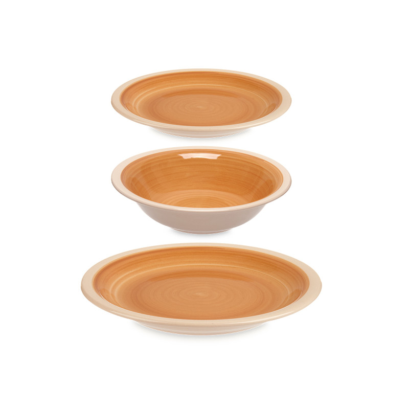 SET 18 PCS STONEWARE DINNERWARE BEIGE EDGE