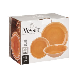 SET 18 PZS VAJILLA GRES BEIGE BORDE