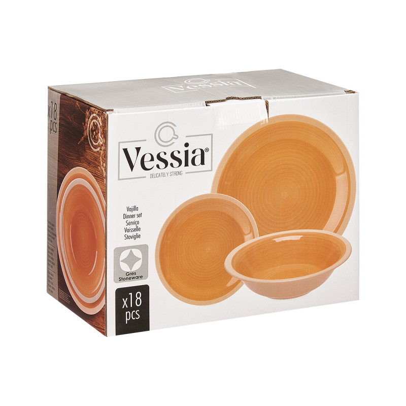 SET 18 PZS VAJILLA GRES BEIGE BORDE