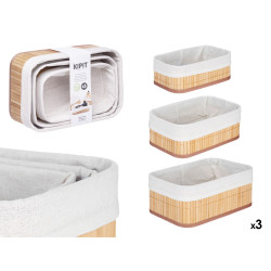 CONJ 3 CESTOS RECTANG BAMBU E TECIDO NATURAL