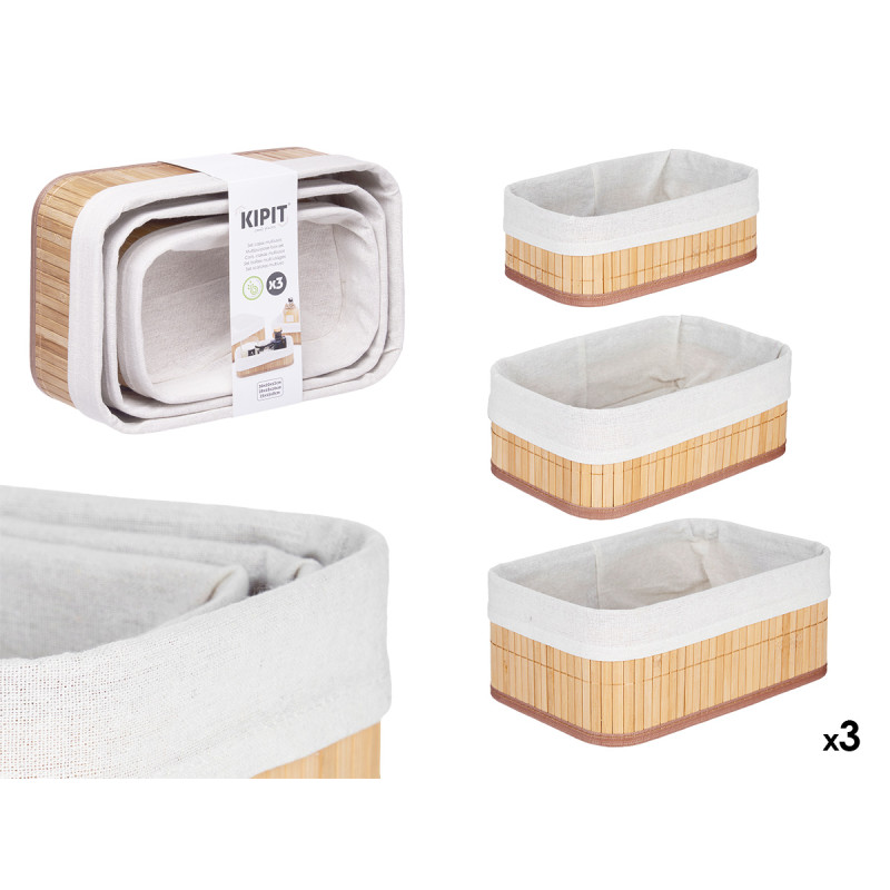 SET 3 ORGANIZZATORI BAMBÙ TESSUTO NATURALE RETTAN
