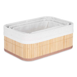 CONJ 3 CESTOS RECTANG BAMBU E TECIDO NATURAL