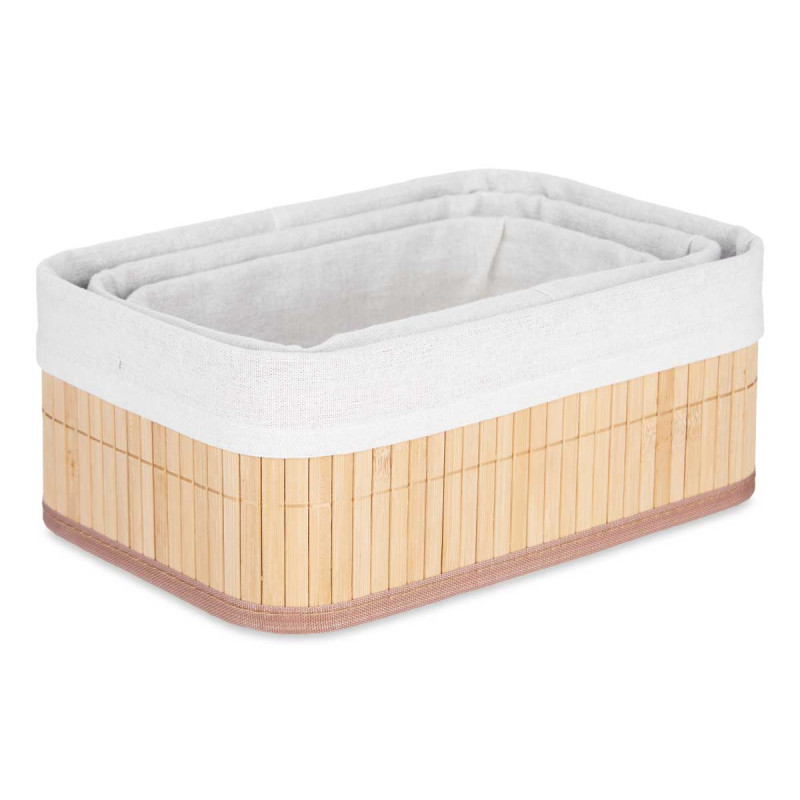 SET 3 ORGANISEURS RECTANG BAMBOU TISSU NATUREL