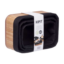 SET 3 ORGANISEURS RECTANG BAMBOU TISSU NOIR