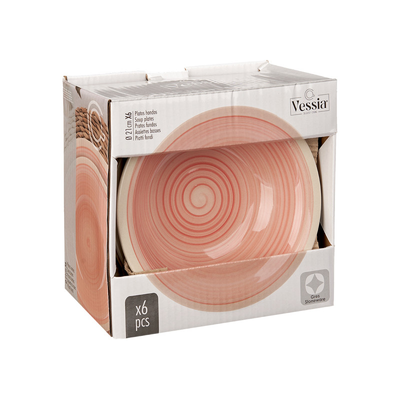 PIATTO FONDO IN GRES BORDO ROSA 21CM