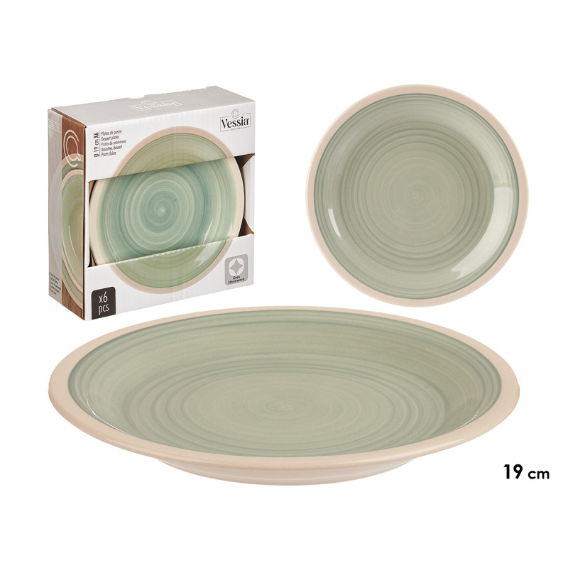 PIATTO DA DESSERT IN GRES BORDO VERDE 19CM