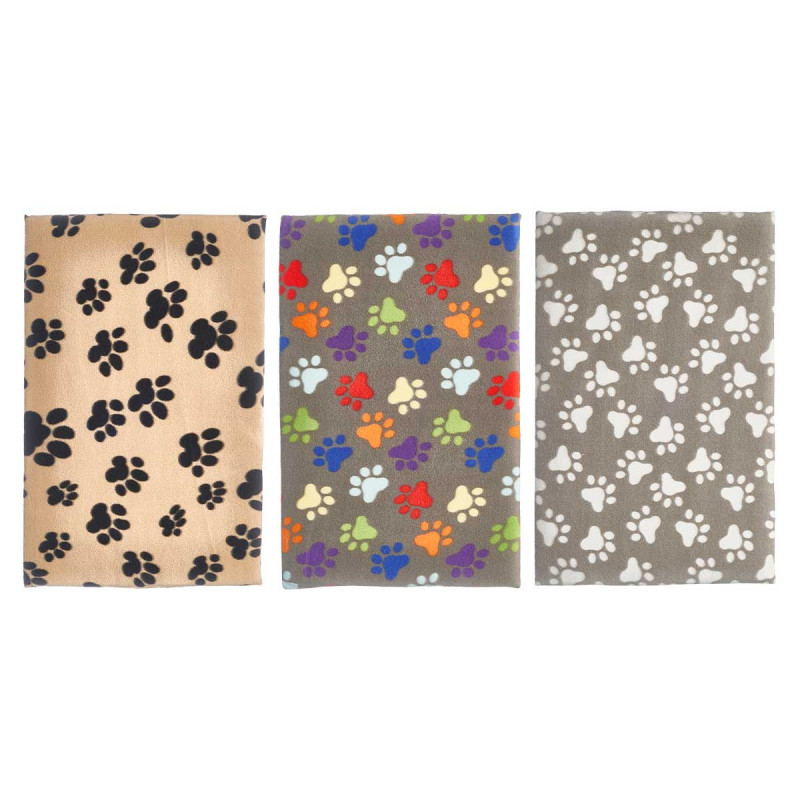 PET BED PAWS ASSORTED 3 COLOURS 70X45CM