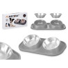COMEDOURO DUPLO DE METAL DESIGN CINZENTO