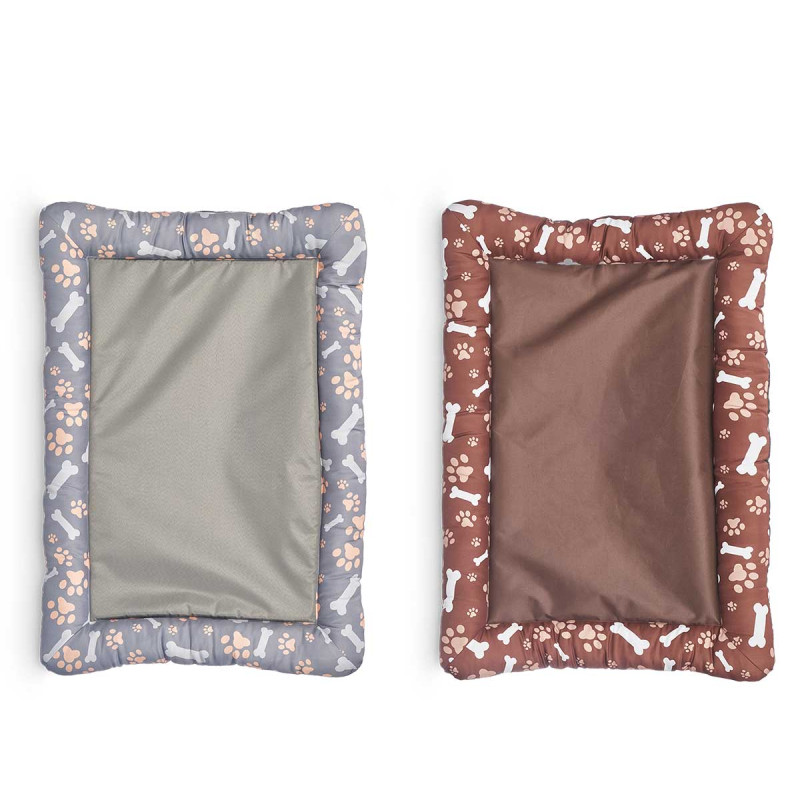 RECTANGULAR PET BED BONE PAWS ASSORT2 COL 85X60CM