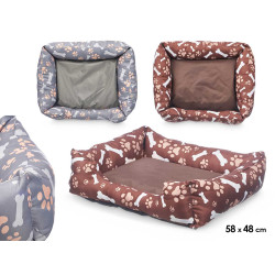 CUNA MASCOTA RECT HUESO HUELLAS SURT 2 COL 58X48CM
