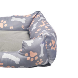 RECTANGULAR PET BED BONE PAWS ASSORT2 COL 58X48CM