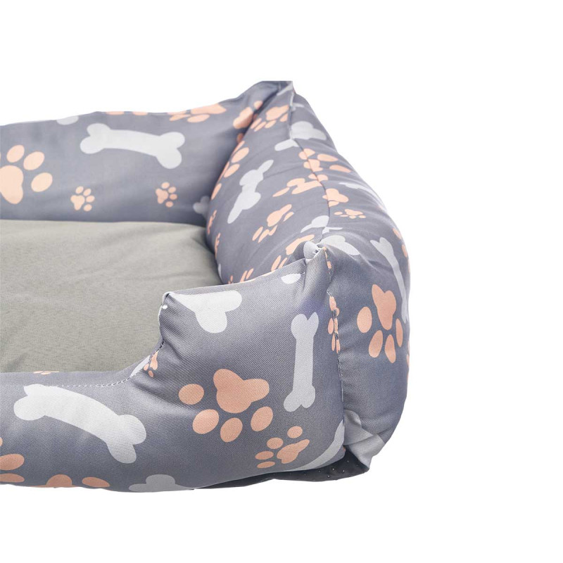RECTANGULAR PET BED BONE PAWS ASSORT2 COL 58X48CM