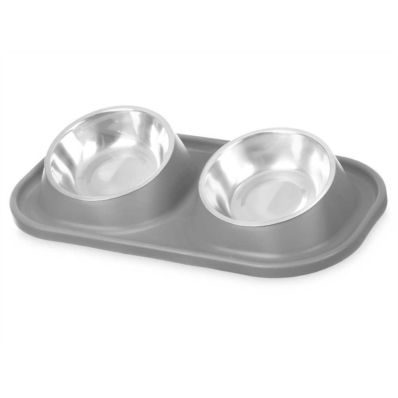 COMEDOURO DUPLO DE METAL DESIGN CINZENTO