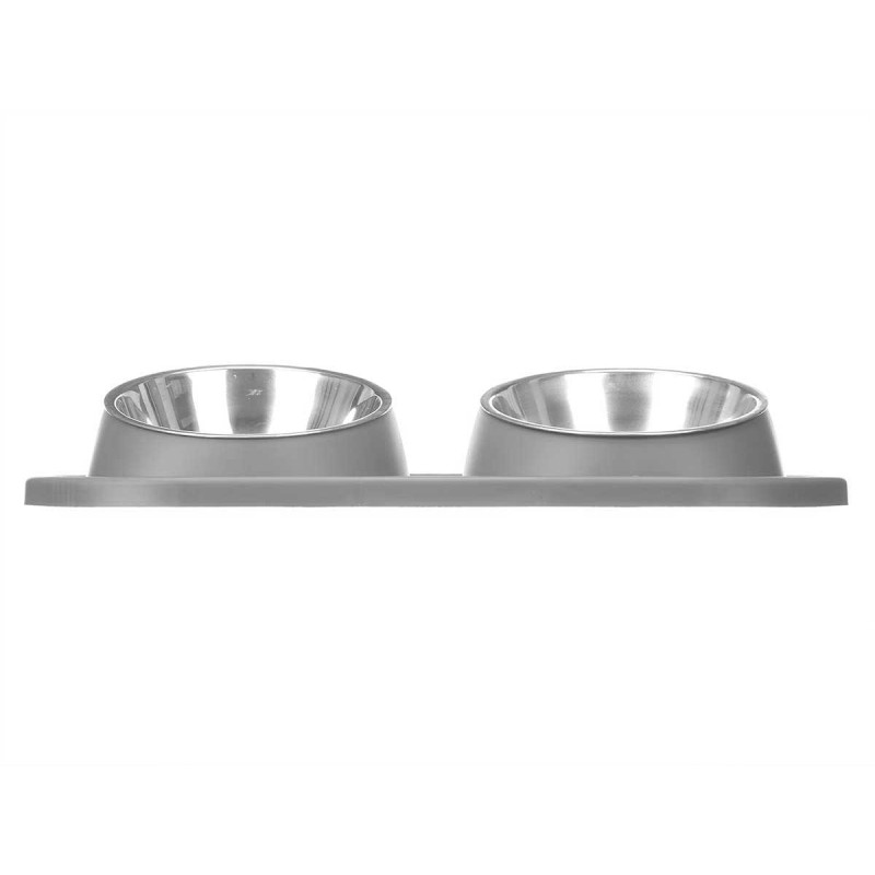 COMEDOURO DUPLO DE METAL DESIGN CINZENTO
