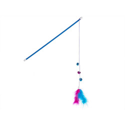 CAT TOY STICK WITH FEATHERS ASSORT 3 COLOURS