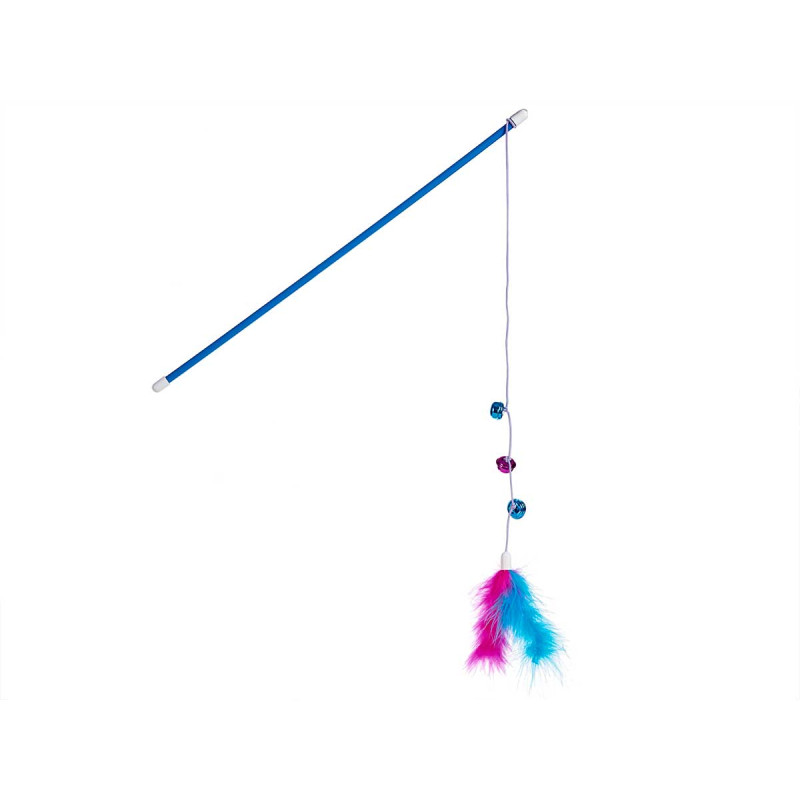 BATON JOUET POUR CHAT AVEC PLUMES SET 3 COULEURS