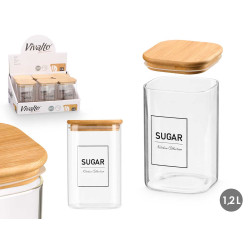 SQUARE BOROSILICATE JAR BAMBOO LID SUGAR 1,2L