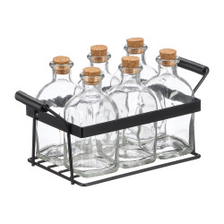 SET 6 GARRAFAS TAMPA CORTICA 125 ML SUPORTE METAL