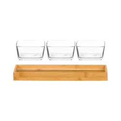 3 GLASS BOWL BAMBOO TRAY