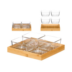 PLATEAU BAMBOU 4 BOLS VERRE
