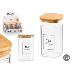 BARATTOLO QUADRATO BOROSILICA TAPPO BAMBU TE 1,2L
