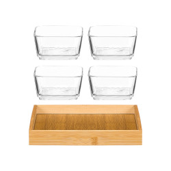 PLATEAU BAMBOU 4 BOLS VERRE