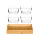 4 GLASS BOWLS BAMBOO TRAY