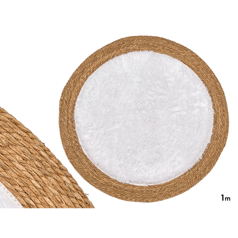 TAPIS JUTE ANTIDÉRAPANT RND BLANC CHEVEUX 100CM