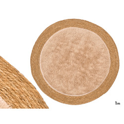 ROUND NON-SLIP JUTE RUG BEIGE PILE 100CM