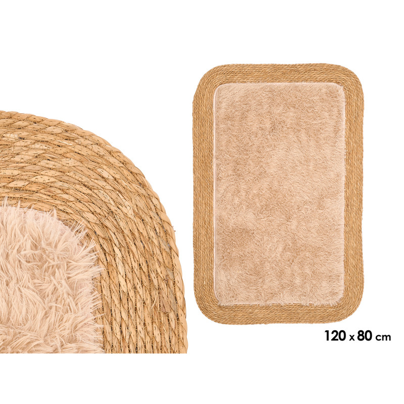 RECTANGULAR NON-SLIP JUTE RUG BEIGE PILE 120X80CM