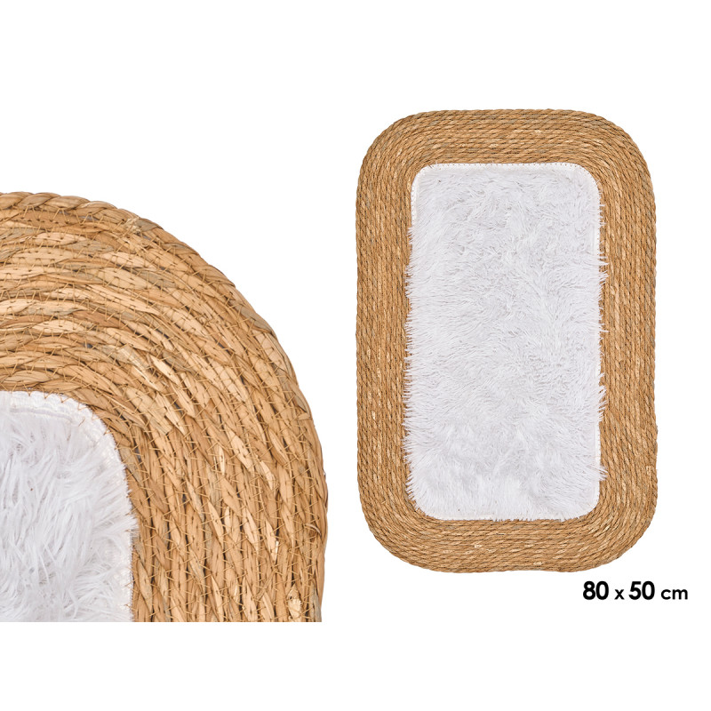 ALFOMBRA YUTE ANTIDESLIZANTE RECT BLANCO 80X50CM