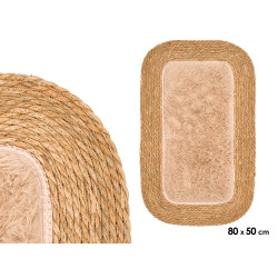 RECTANGULAR NON-SLIP JUTE RUG BEIGE PILE 80X50CM