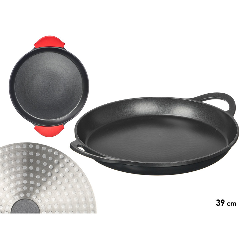 39 CM BLACK ALUMINUM PAELLA PAN WITH HANDLES