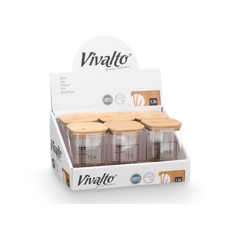 SQUARE BOROSILICATE JAR BAMBOO LID TEA 1,2L
