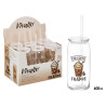 BICCHIERE VETRO COPERCHIO CANNUCCIA CAFFE 600ML