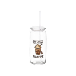 GLASS CUP WITH LID AND STRAW FOR COFEE 600ML