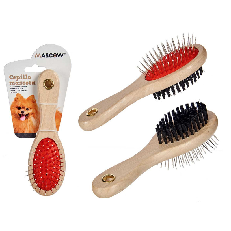 BROSSE DOUBLE MASCOTE MANCHE BOIS