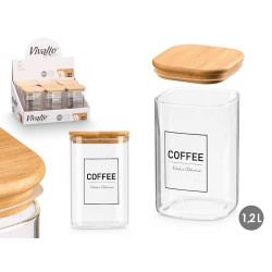 SQUARE BOROSILICATE JAR BAMBOO LID COFFEE 1,2L