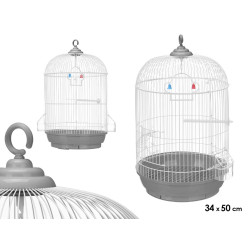 CAGE RONDE EN MÉTAL GRANDE BLANC GRIS