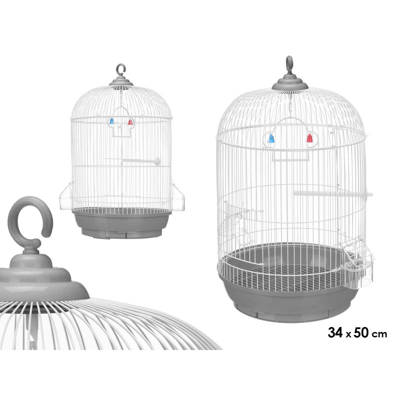 CAGE RONDE EN MÉTAL GRANDE BLANC GRIS