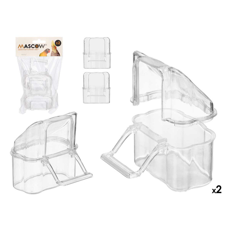 SET 2 RECTANGULAR FEEDERS FOR CAGES TRANSPARENT